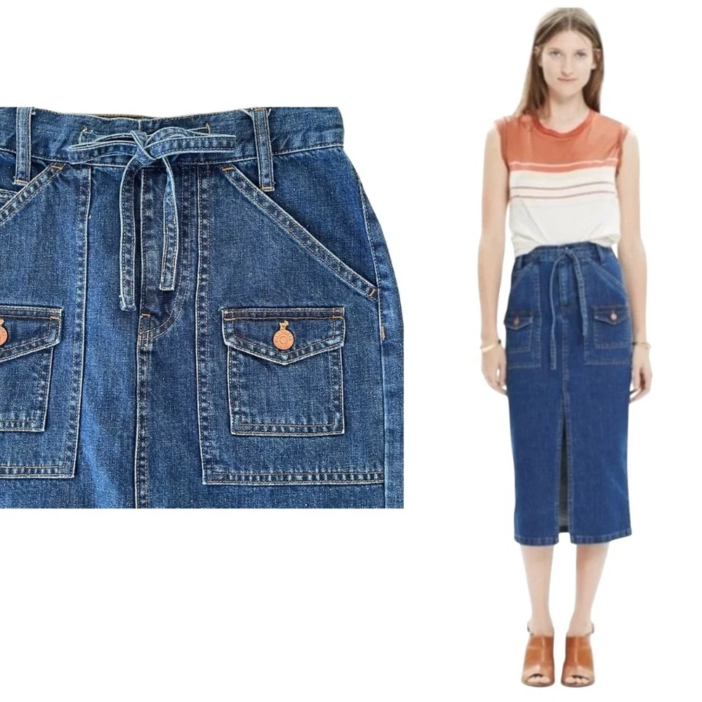 Madewell Denim Pencil Skirt Midi High Waist Size 24